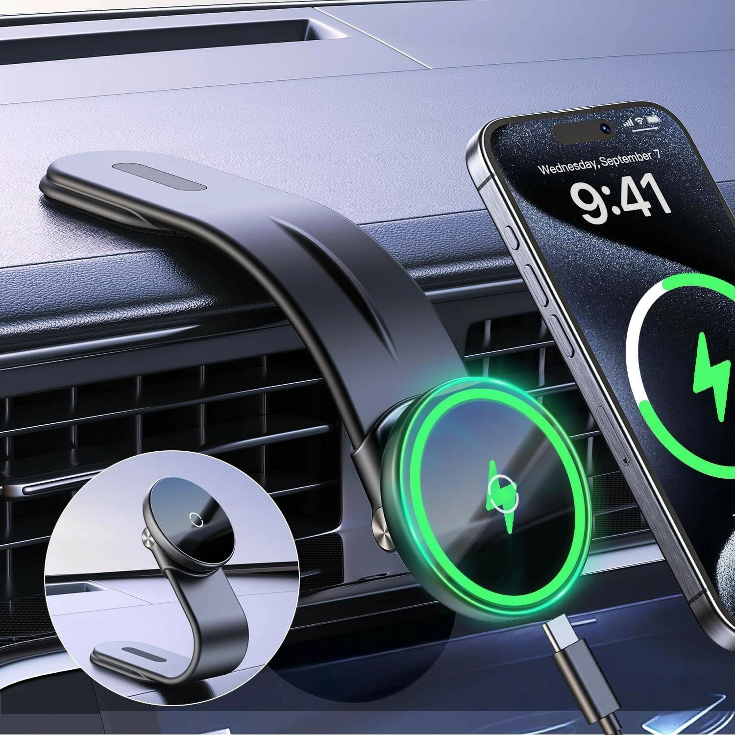 車載ホルダー スマホホルダー 車 折り畳み可能 強磁力 携帯ホルダー マグネット ワイヤレス車載充電器 ..