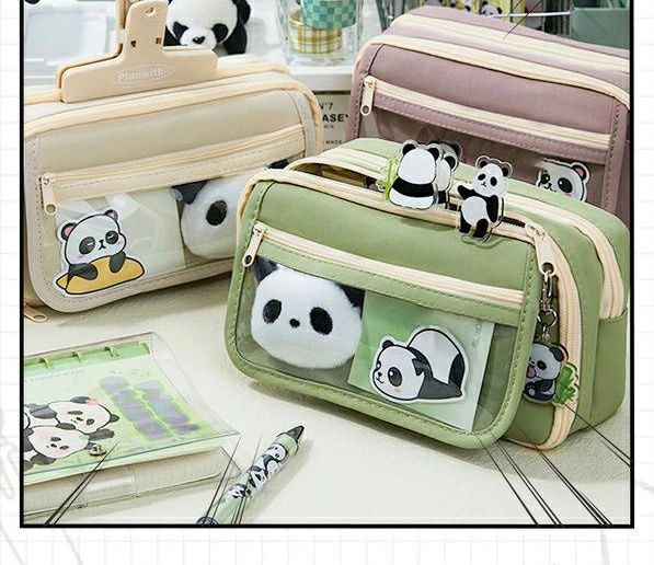 大容量パンダペンケースかわいい多機能筆箱ツール筆入れ小物収納中小学生高校生大学生男の子女の子子供サラリーマンビジネス社会人用ブラック5色【10個景品】 3