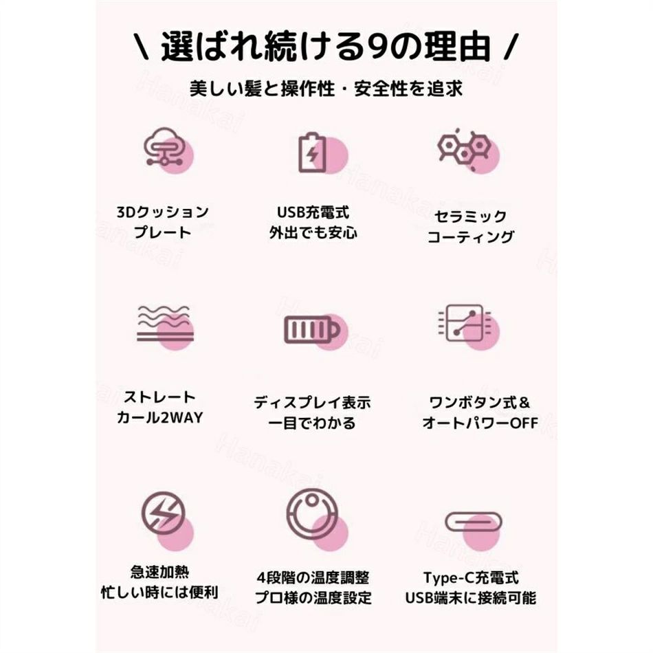 最新モデル ヘアアイロン コードレス ストレート＆カール 2Way USB充電式 4段階温度設定 急速加熱 コンパクト 携帯用 旅行 ヘアアイロン ミニ 火傷防止 ピンク グリーン ブラック ホワイト