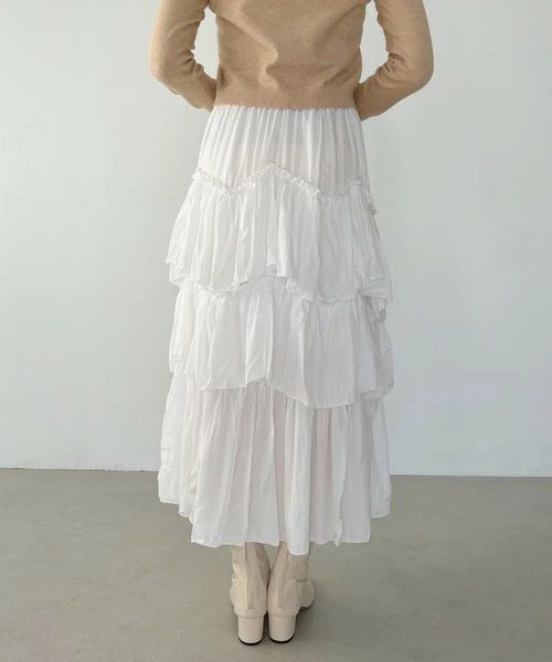 レディース スカート Iラインギャザーティアードロングスカート ワンサイズ ふり—サイズ