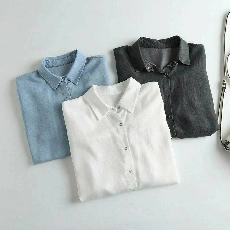ブラウス シャツ デニム トップス シャツブラウス 半袖 レディース 無地 体型カバー 40代 薄手 ゆったり 前開け チュニック カーディガン デニムシャツ お洒落 2