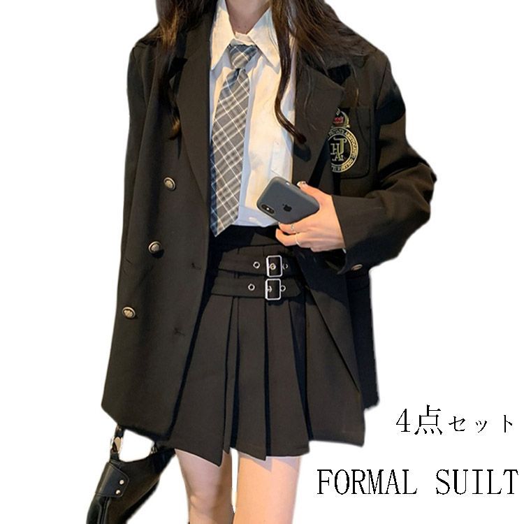 乐天商城 - 卒業式 スーツ 女の子 大きいサイズ 卒服 女の子 プレザー フォーマル スーツ 卒服 韓国 制服 卒業式 スーツ 女の子 黒スーツ 小学校 高校生 4点セット ピアノ発表会 スーツ ネクタイ ジャケット ブラウス スカート 入学式 子供スーツセット S M L LL 送料無料
