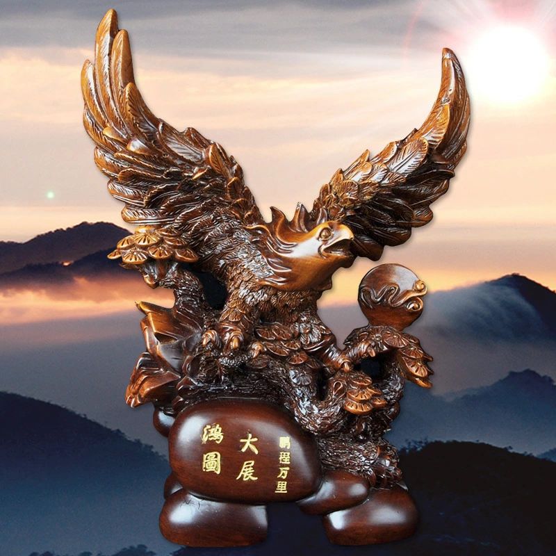 2025新品 ホームデコレーション壮大なイーグル振り子大鵬翼模造木材オープニングギフト樹脂工芸品