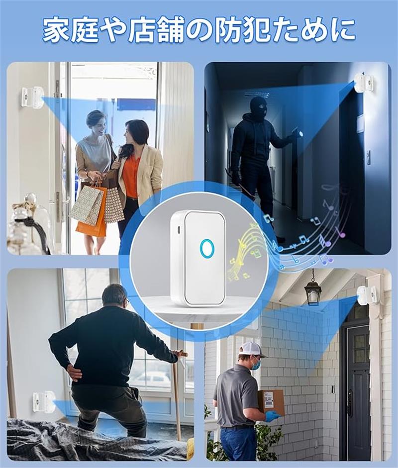 ワイヤレスチャイム 人感センサー 玄関チャイム 呼び鈴 介護 ドアベル 無線 電池式...