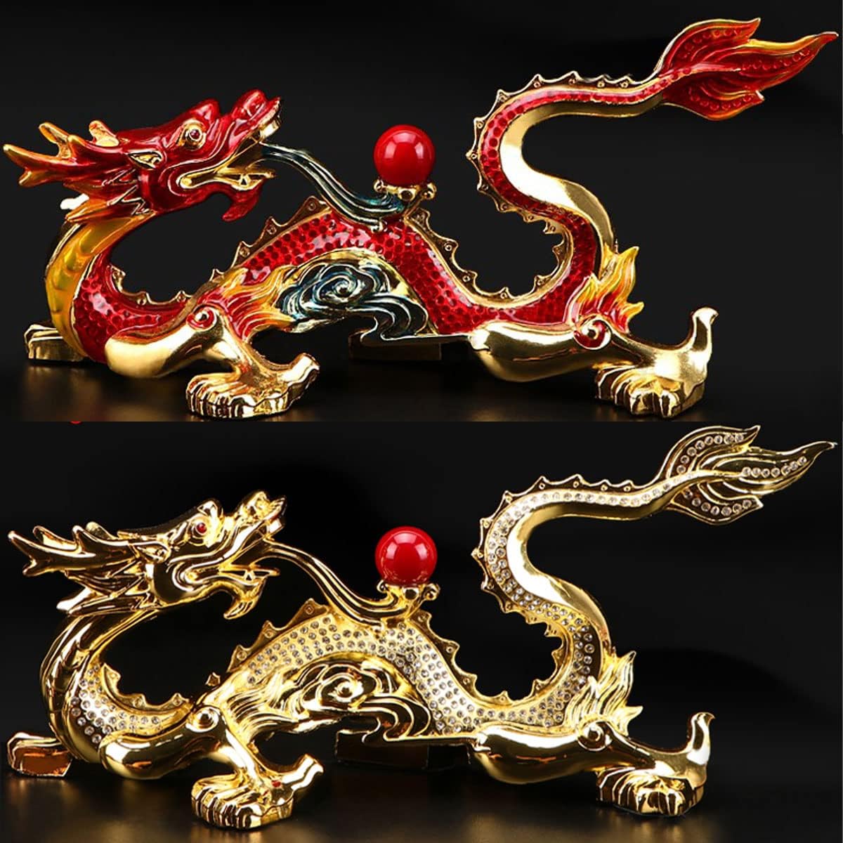 龍の置物 龍神 赤龍 金龍 風水 ダイヤモンド 置物 車載置物 縁起物開運厄除 祈願成就 金運アップ 贈り物 縁起物 龍玉 無限 辰 龍 出世 水晶 龍 ドラゴン (レッド) [2]