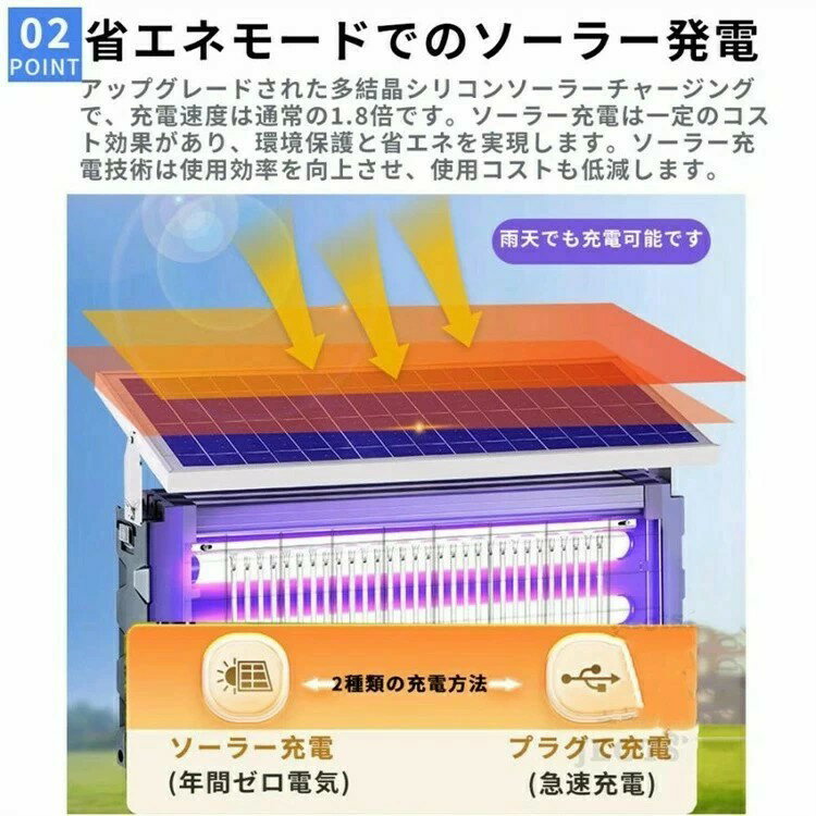 電撃殺虫器 蚊取り器 UV光源吸引式 ソーラー usb充電式 大容量 電気蚊取り器 蚊取...