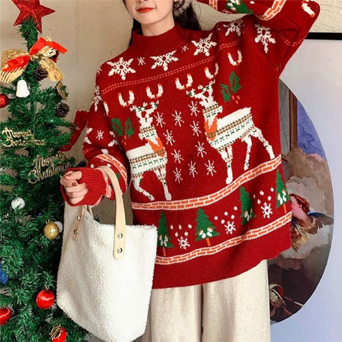 乐天商城 - 【新商品入荷】セーター レディース ニットセーター ニット クリスマスセーター プルオーバー 肩落ち 長袖 トップス プルオーバー ニット ハイネック トナカイ クリスマスツリー サンタ服 ゆったり 秋冬 体型カバー おしゃれ カジュアル クリスマス Xmas christmas 装飾