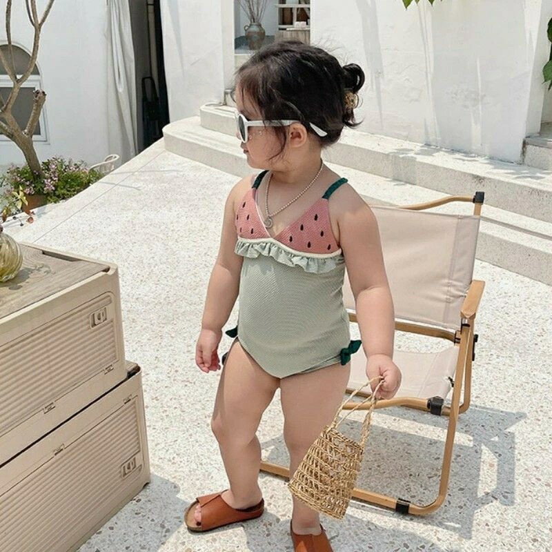 送料無料 水着 女の子 ベビー水着 女児 ワンピース キャップ付き 韓国風 子供用 こども みずぎ かわいい 赤ちゃん70 80 90 100 110 120cm レッスン スイムウェア ワンピースデザイン スイカ