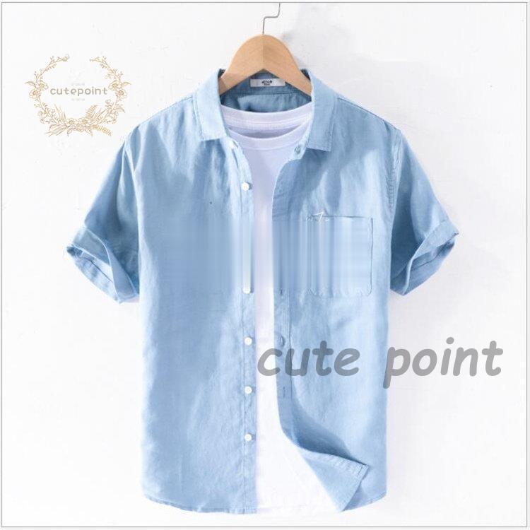 リネンシャツ メンズ 半袖 無地 麻混シャツ カジュアルシャツ 夏シャツ 通勤 開襟 リネンシャツ メンズ..