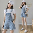 サロペット ショートパンツ レディース デニム リラックス かわいい 着痩せ 夏 半ズボン オールインワン ビーチ 普段着 ゆったり