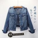 デニム 秋 Gジャン レディース デニム ジージャン ショート丈 ノーカラー 長袖 綿混 アウター コート 春 カジュアル きれいめ