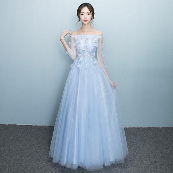 Aラインドレス パーティードレス カラードレス 袖あり 発表会 演奏会 ロングドレス フォーマルドレス ..