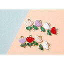 【4ケ】 花 フラワー チャーム パーツ ピアス 金具パーツ アクセサリー バックチャーム キーホルダー カン付 約9*16mm 1.2g