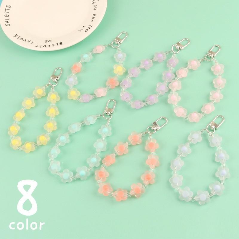 キーホルダー ハンドストラップ ストラップ バッグチャーム スマホストラップ フラワー 花 ビーズ クリ..