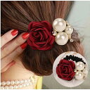 シュシュ レディース ヘアアクセサリー 花つき バラ 薔薇 フェイクパール ビジュー 豪華 ゴージャス おしゃれ かわいい 上品 ヘアゴム 小物 雑貨
