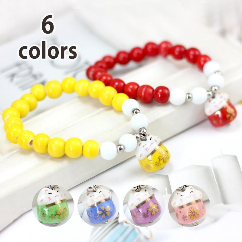 ブレスレット 腕輪 アクセサリー レディース アジア風 伸縮性 ゴム ビーズ ネコ キャット フラワー 猫 ..