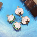 2ケ コットン 花 綿花 金具パーツ チャーム パーツ カン付 16*14.5mm
