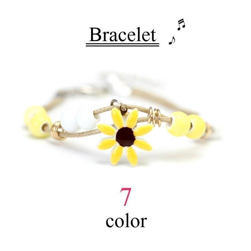 ブレスレット レディース 女性 ファッション小物 雑貨 紐 丸カン フラワー 花 ピンク ブルー グリーン ..