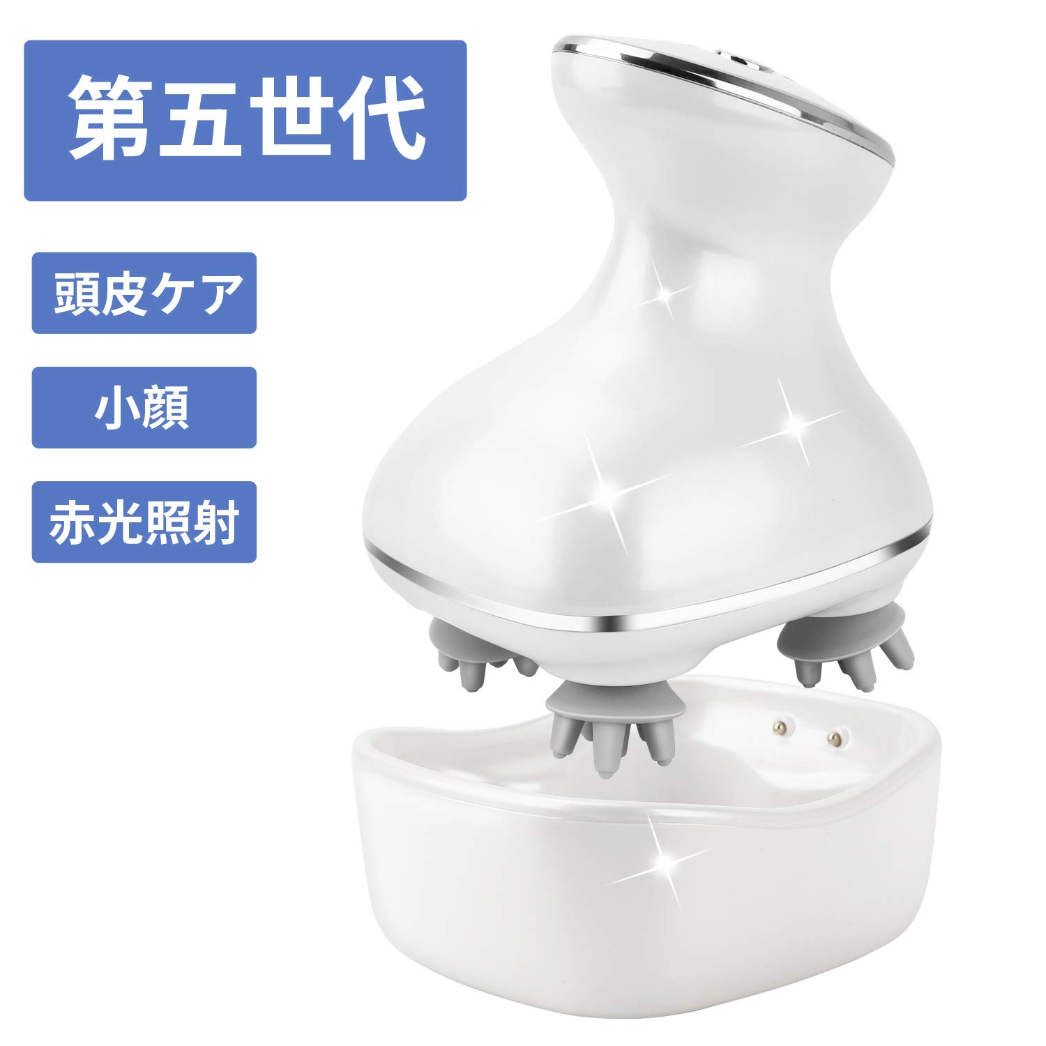 ヘッドマッサージャー 電動ブラシ ヘッド フェイス 乾湿両用 赤光 USB充電 コードレス 静音 防水 コンパクト 軽量 携帯便利 ワンタッチ 操作簡単 自宅 ...