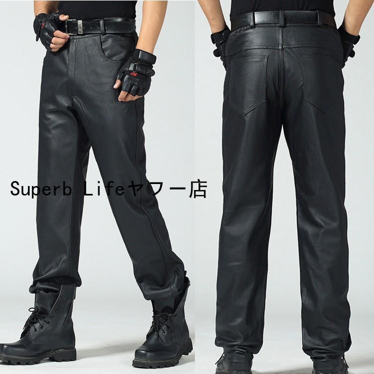 レザーパンツ メンズ　革パン　本革　牛革　バイクパンツ バイク用レザーパンツ　スキニー 革パンツ　..