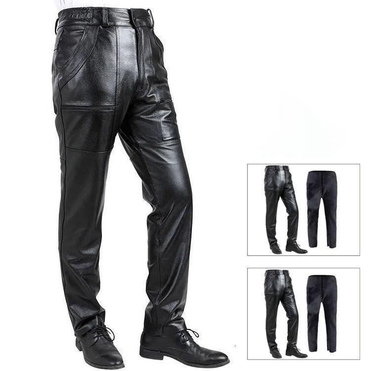 牛革/羊革 メンズ革パン　春秋冬　レザーパンツ　バイクパンツ　ロングパンツ　スリム　スキニー モー..