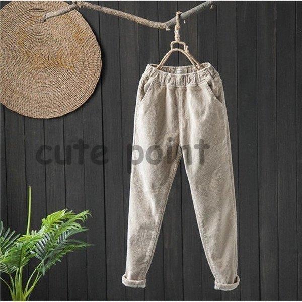 テーパードパンツ サルエルパンツ 裏起毛 コーデュロイパンツ ロング丈 ロングパンツ ボトムス レディース 秋 冬 無地 着痩せ 大きいサイズ 30代 40代 冬服