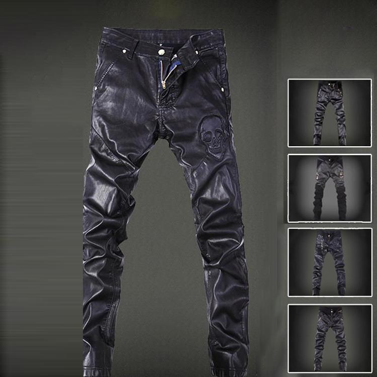 メンズ革パン　春秋冬　レザーパンツ　バイクパンツ　ロングパンツ　スリム　スキニー モーターパンツ ..