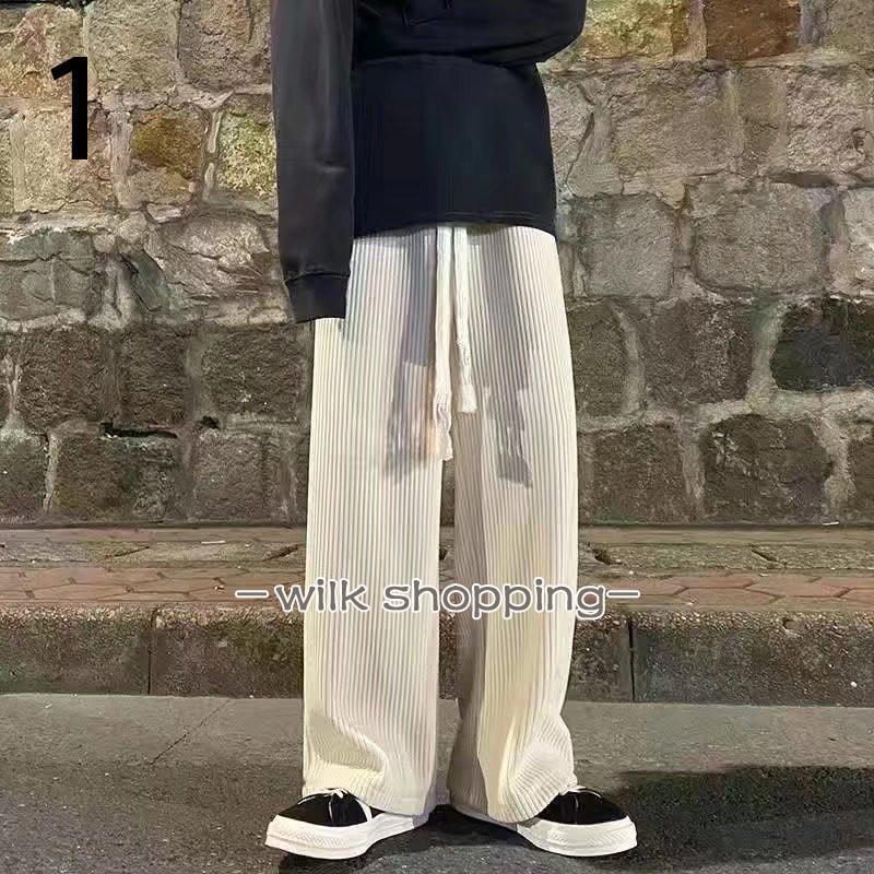 コーデュロイパンツ メンズ 無地 ワイドパンツ ロング丈 ストレートパンツ ボトムス ウエストゴム お兄系 秋服2024