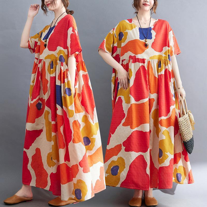 ワンピース ロングワンピース マキシワンピース エスニックワンピース 総柄 プリント リゾートワンピース ワンピ 五分袖 半袖 大きいサイズ