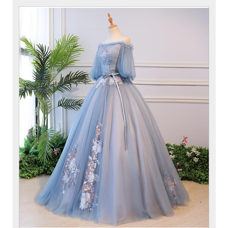 オフショルダー 袖あり パーティードレス 結婚式ワンピース Aライン ウエディングドレス ロングドレス 結婚式 二次会 舞台衣装 披露宴 演奏会 忘年会