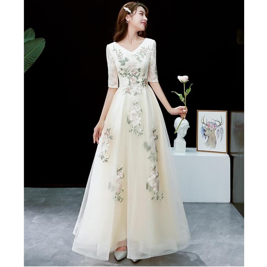 ロングドレス パーティードレス 結婚式ドレス Aラインワンピース 二次会 ウエディングドレス フォーマルドレス お呼ばれ 披露宴 演奏会 大きいサイズ Vネック