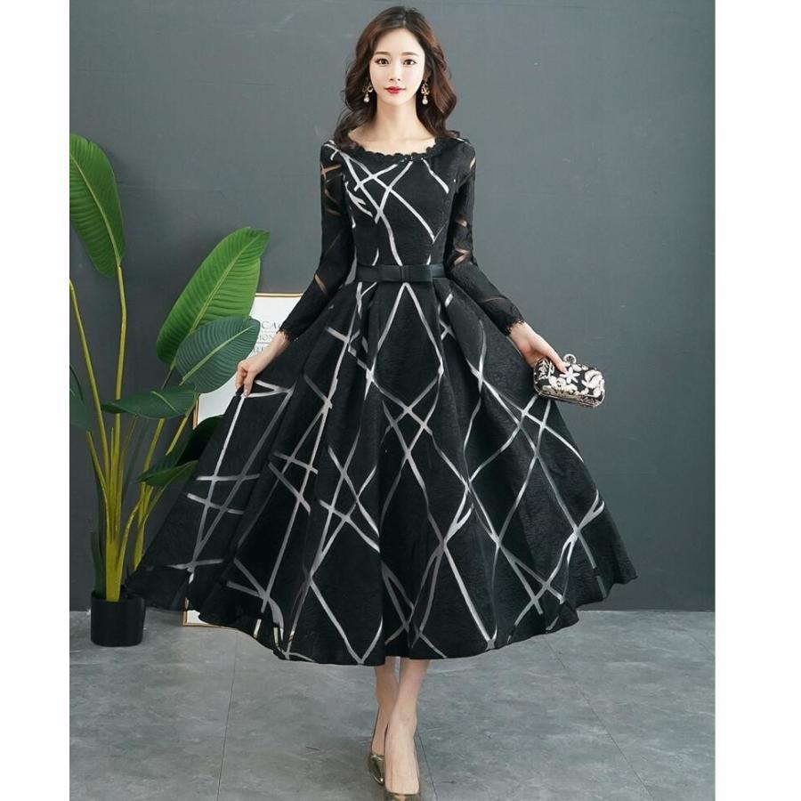 パーティードレス 30代40代 ウエディングドレス カラードレス ミディアムワンピース 袖あり おしゃれ 結婚式 二次会 舞台衣装 披露宴 演奏会 ステージ衣装