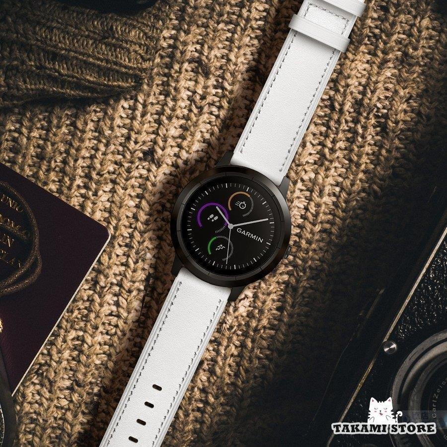 GARMIN ガーミン vivoactive 3/music ForeAthlete 245/Music 用ベルトバンドHUAWEI WATCH GT/GT 2/GT 2e 46mmシリーズ用交換本革レザーベルトバンド [2]