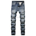 ジーンズ デニムパンツ メンズ ボトムス ジッパー ZIP 個性的 モード系 ダメージ USED加工 デニム メンズ 長ズボン おしゃれ カジュアル ストリート Gパン