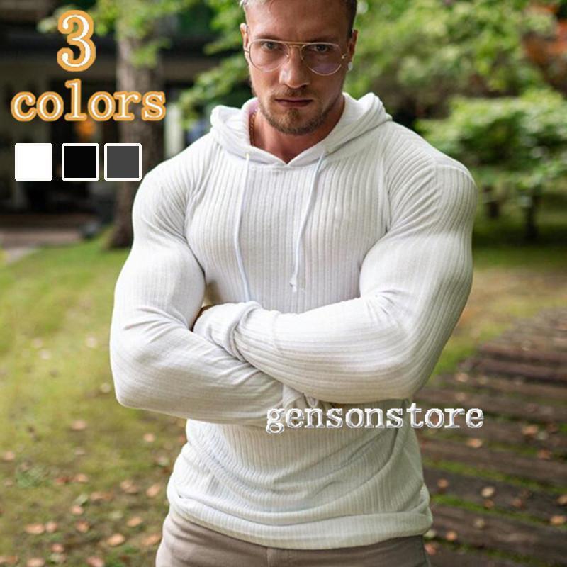 ニット トップス メンズ 秋冬 無地 インナー リブニット プルオーバー 40代 50代 洗える フード付き タ..