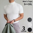 Tシャツ カットソー 半袖 メンズ トップス 大きいサイズ スリム ハイネック 無地 シンプル ブラック グレー オフホワイト