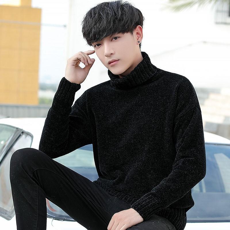 ニット セーター メンズ トップス ケーブルニット アラン編み 長袖 無地 秋 冬ハイネック タートルネック プルオーバー インナー ゆったり シェニールヤーン