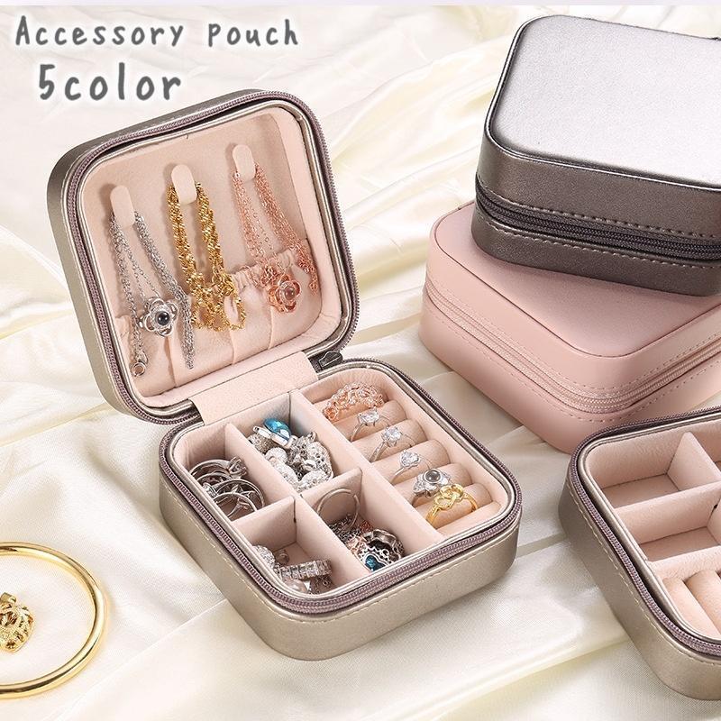 アクセサリーポーチ ジュエリーケース レザー調 小物入れ 持ち運び コンパクト 指輪 ピアス ネックレス..