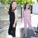 子供服 セットアップ キッズ 女の子 夏 2点セット 上下セット Tシャツ 無地 ノースリーブ ロングパンツ サロペット ジュニア おしゃれ 可愛い カジュアル 新品