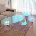 アクリルエンドテーブル クリア ラウンドサイドテーブル モダンアクセントテーブル コーヒーテーブル レインボーカラー エンドテーブル テーブル