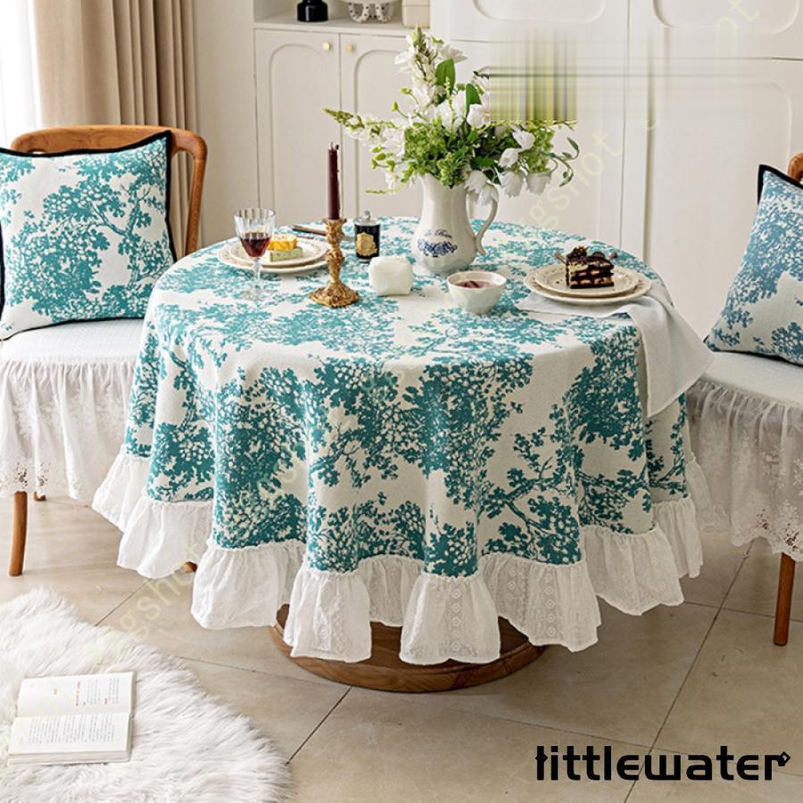 テーブルクロス 北欧 おしゃれ 撥水 食卓飾り 円形 フリル レース縁取り 花柄 シンプル テーブルカバー..