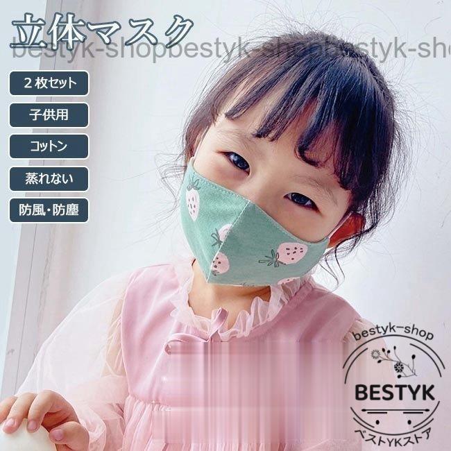 マスク キッズ 布マスク 2枚セット 洗える 立体マスク 防風 防塵 子供用マスク コットン 蒸れない ソフ..