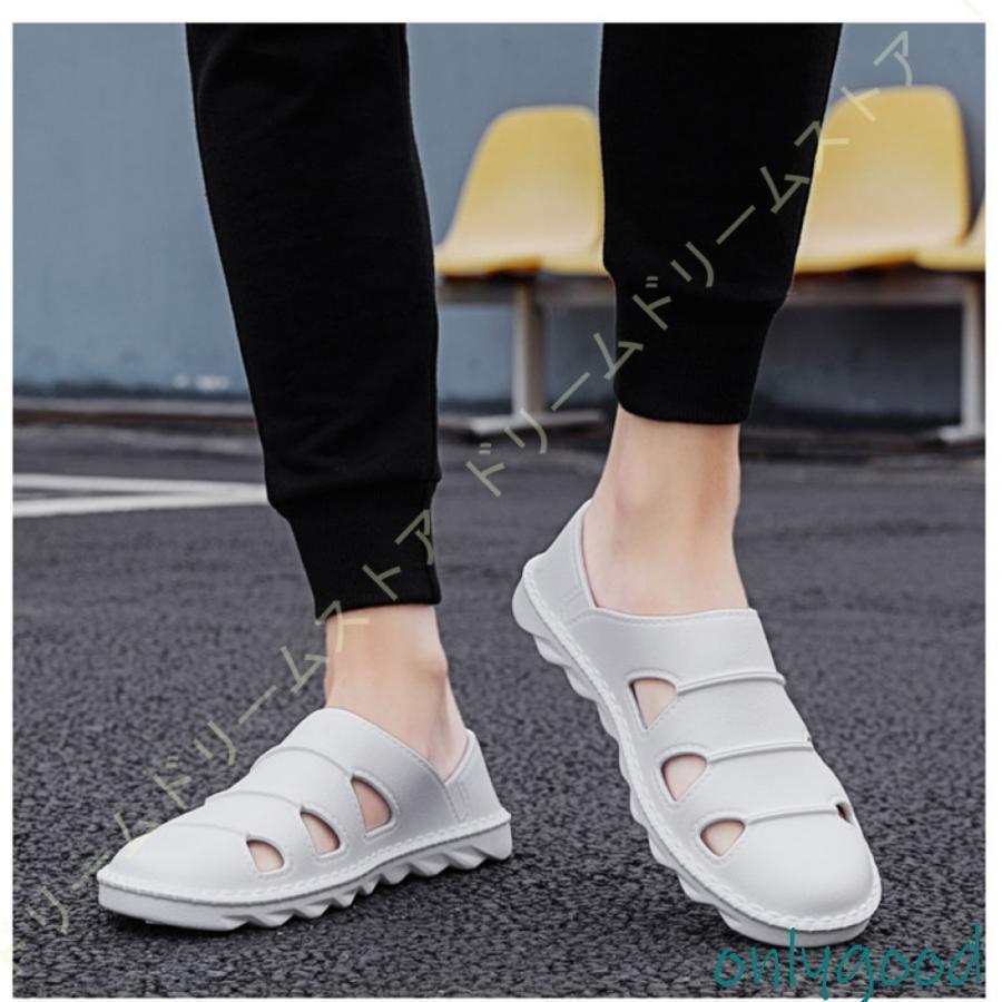 サンダル メンズ スリッポン つま先保護 サボサンダル 軽量 レザーサンダル パンチング 職場用 クッション性 紳士サンダル カジュアルスリッパ 2way 軽量 通気