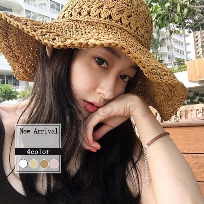 麦わら帽子 つば広帽子 レディース リボン 折りたたみ キャップ UVカット 紫外線対策 ストローハット 日焼け止め 旅行 農作業 おしゃれ