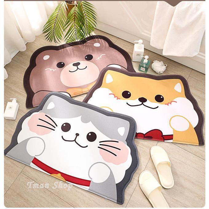バスマット 玄関マット お風呂マット 台所マット カーペット 室内 浴室 洗面所 家庭用 吸水速乾 リビング インテリアマット 可愛い 猫柄/熊柄/犬柄 洗える