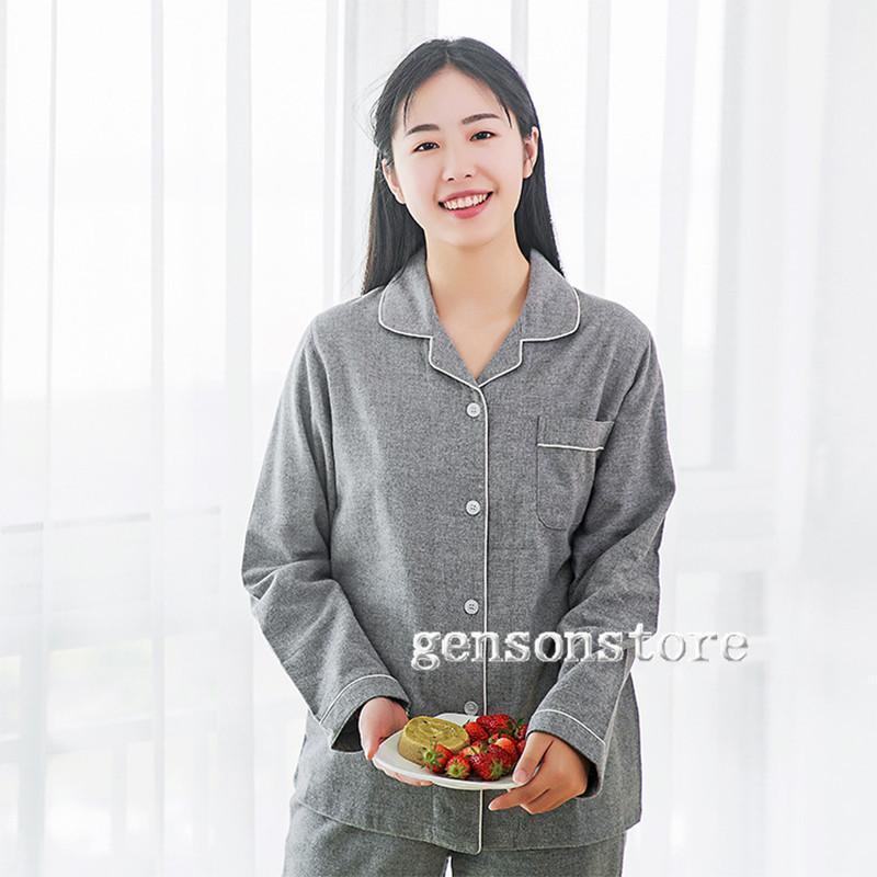 パジャマ レディース 綿100％ 長袖 前開き ルームウェア 無地 ソフト加工 コットン素材 カップルパジャマ ペアお揃い 上下セット 春 秋冬向き シンプル 部屋着