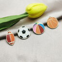 ボール サッカーボール バスケットボール ラグビー イニシャル チャーム パーツ 金具 アクセサリー ゴールド カン付 1ペア【2ケ】25*28mm