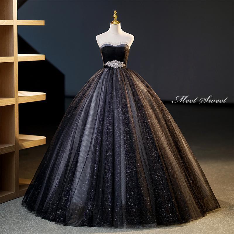 カラードレス ロングドレス プリンセスドレス ブラック ビスチェ 結婚式 二次会 発表会 演奏会 ウェデ..