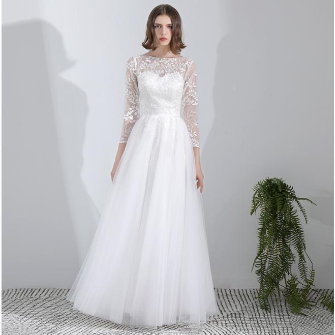 ウェディングドレス サイズオーダー 二次会 結婚式 披露宴 ブライダル ロングドレス 花嫁 長袖 レース ..