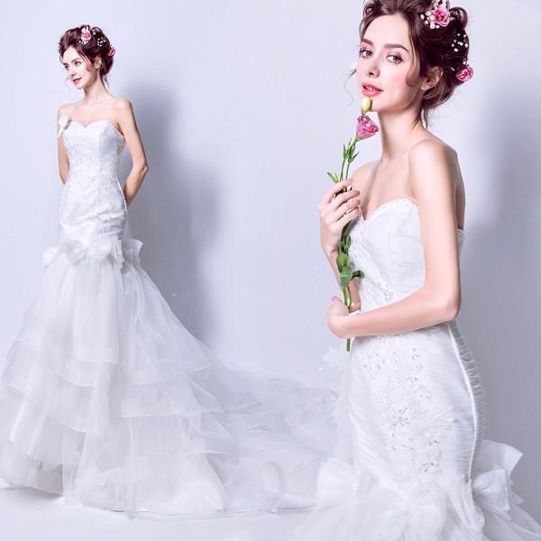 ウェディングドレス 白 マーメイドライン ウエディングドレス 安い 花嫁 ロングドレス 披露宴 マーメイ..